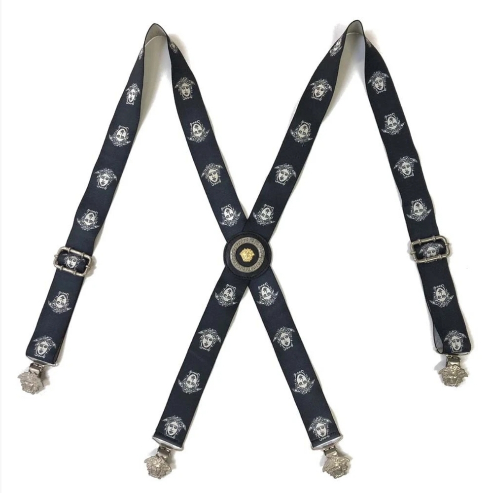 Versace Medusa Black Suspenders with Silver Accents & Medalion - Picture 9 of 11